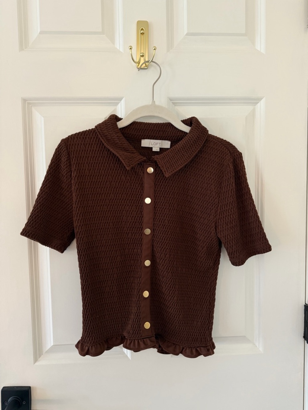 LOFT Chocolate Brown Short-Sleeve Button Front Top